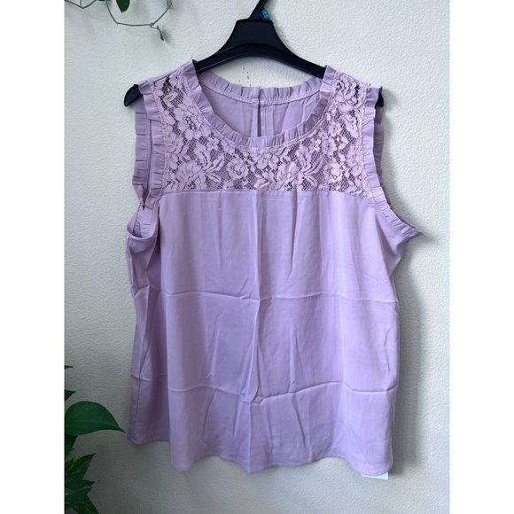 Bloomchic Womens Plus Sz 22-24 / 3X Top Pink Ruffle Sleeveless Lace Front Blouse - Picture 2 of 9